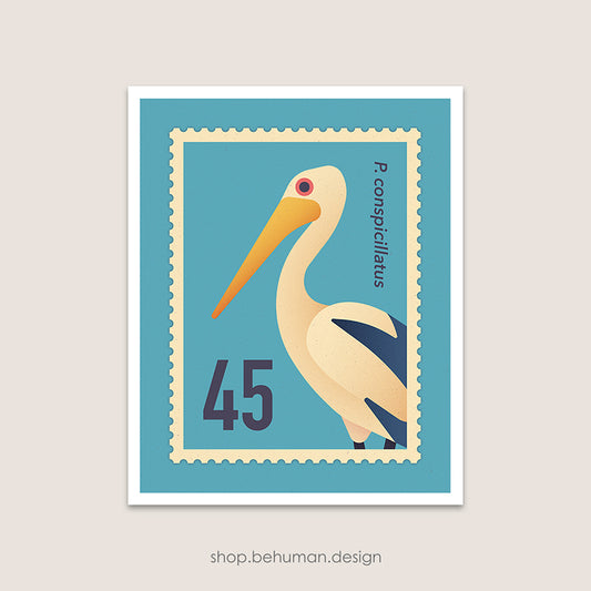 Birds Mail Art Print - Pelican Stamp