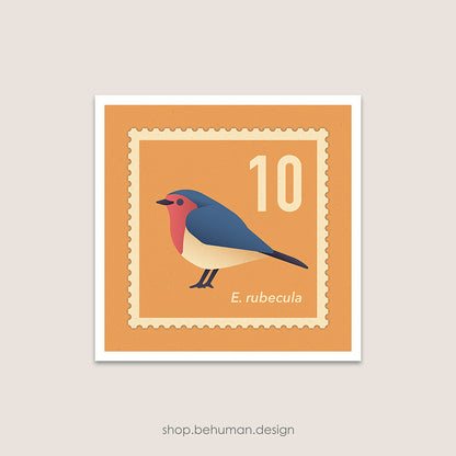 Birds Mail Art Print - Robin Stamp