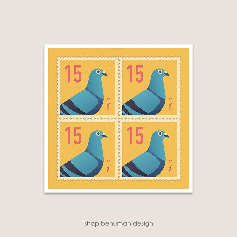 Birds Mail Art Print - Pigeon Stamp