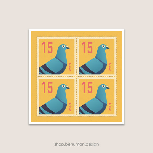 Birds Mail Art Print - Pigeon Stamp