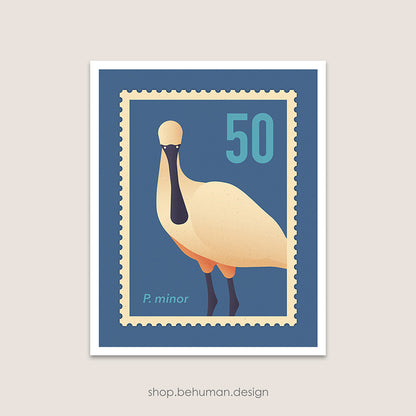 Birds Mail Art Print - Spoonbill Stamp