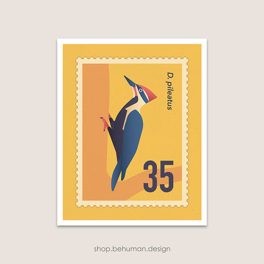 Birds Mail Art Print - Woodpecker Stamp
