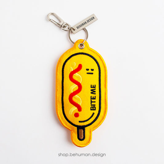 Embroidery Keyring - Grumpy Corndog